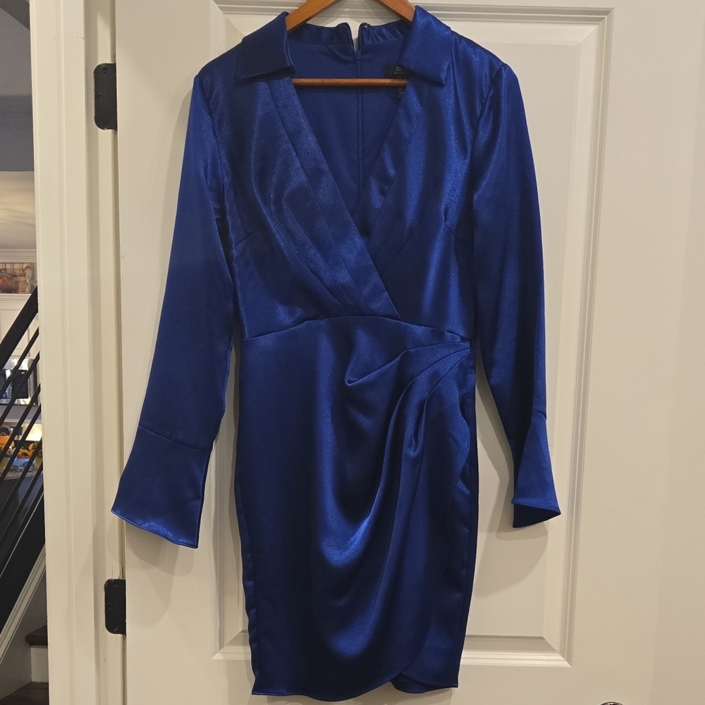 Chic Royal Blue Satin Wrap Dress